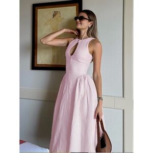 Seina Linen Pleated Cutout Long Dress